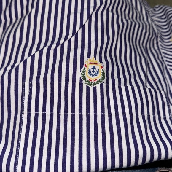 Talbots vintage striped purple white crests long sleeve buttoned down top Sz L - Picture 6 of 6